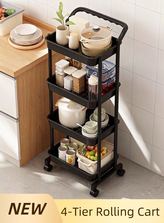 عربة تخزين متحركة بأربعة طبقات مع المِسْكَينَة، منظم تخزين متحرك متعدد الوظائف للمنزل وال مكتب - Image 1