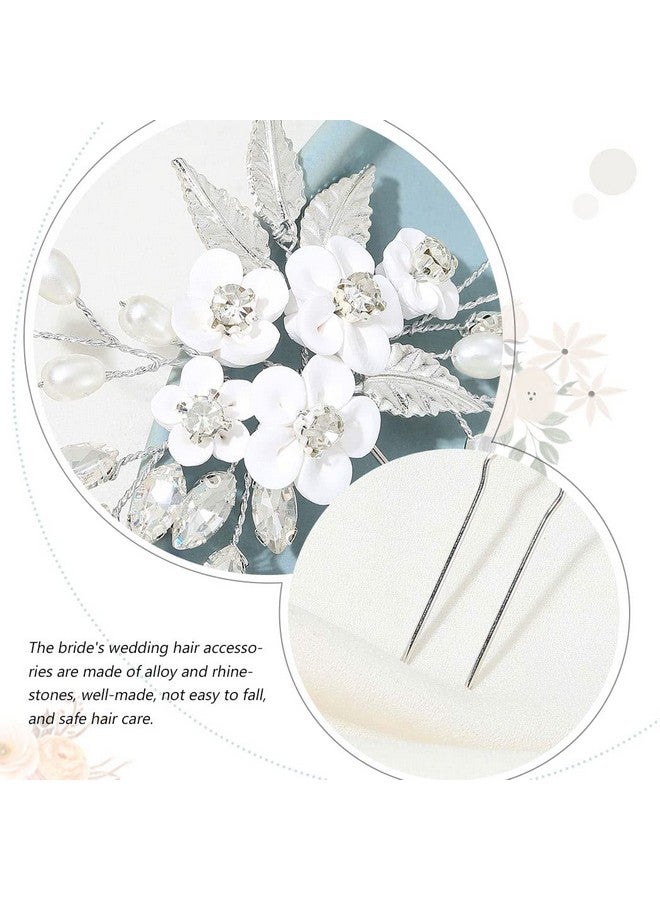 Gorais Flower Wedding Hair Pins Crystal Bridal Hair Pieces Pearl Bride Hair Clips Hair Accessories for Women and Girls (Pack of 3) - Image 3