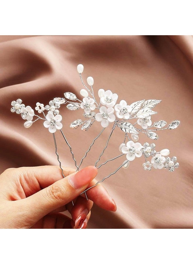 Gorais Flower Wedding Hair Pins Crystal Bridal Hair Pieces Pearl Bride Hair Clips Hair Accessories for Women and Girls (Pack of 3) - Image 1