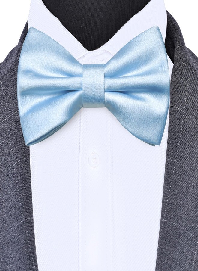 Branduce Baby Blue Bow Tie for Men Pre-tied Adjustable Silk Blend Bowties for Wedding Party (BB05-44) - Image 2