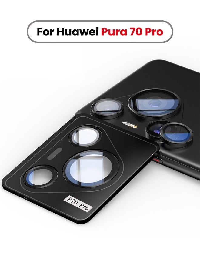 Huawei Pura 70 Pro Camera Lens Protector, HD 9H Tempered Glass Camera Screen Protector, Metal Ring Lens Cover for HUAWEI Pura 70 Pro, 1 Set (Installation Tray Alignment Kit, Black)
