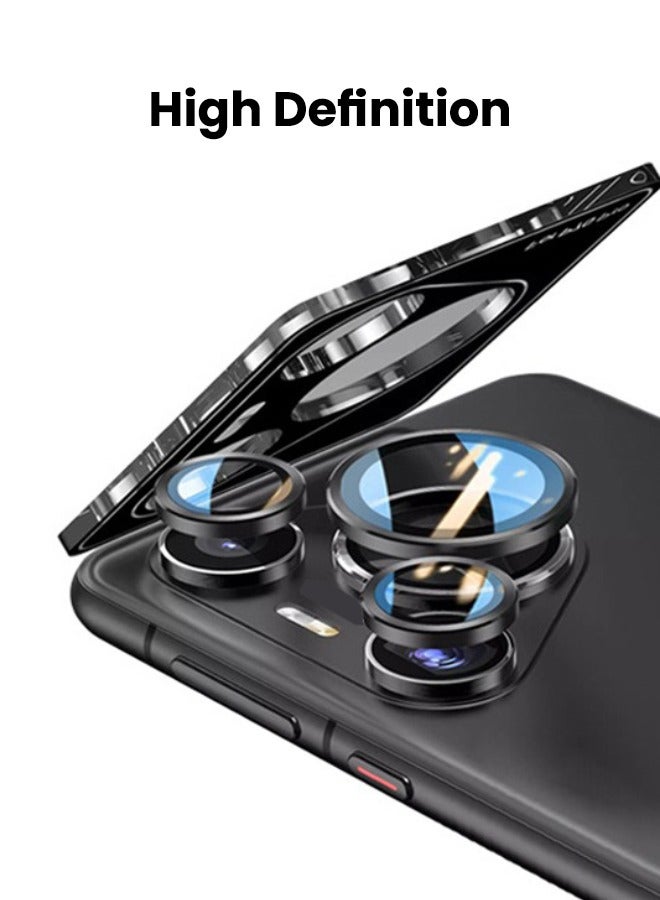 Huawei Pura 70 Pro Camera Lens Protector, HD 9H Tempered Glass Camera Screen Protector, Metal Ring Lens Cover for HUAWEI Pura 70 Pro, 1 Set  (Installation Tray Alignment Kit, Black) - Image 2
