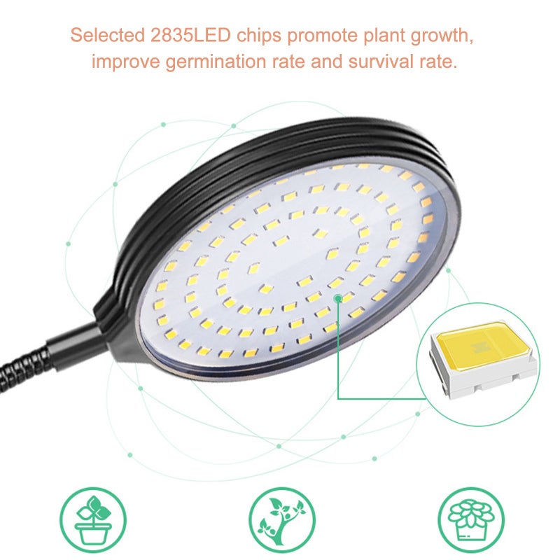 مصباح نمو النباتات LED بقوة 30 واط باللون الأسود: رقائق LED 2835، رقبة مرنة 360 درجة - مصباح نمو النباتات بأطيف كامل بالتحكم في التوقيت والوهن للنباتات المنزلية في الدفيئة والنباتات الصغيرة المحمولة (السكولنت) - Image 3