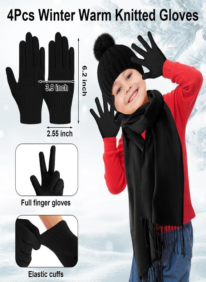 جاجيلي طقم شتوي للأطفال من جاغلي مكون من 18/12 قطعة: قبعة وقفازات ووشاح، قبعة صوفية محبوكة للأطفال، قفازات كاملة الأصابع، أوشحة مزينة بشرابات (لون ماكارون، 12 قطعة). - Image 3
