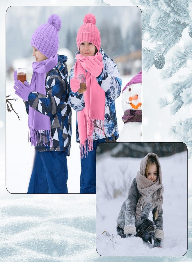 جاجيلي طقم شتوي للأطفال من جاغلي مكون من 18/12 قطعة: قبعة وقفازات ووشاح، قبعة صوفية محبوكة للأطفال، قفازات كاملة الأصابع، أوشحة مزينة بشرابات (لون ماكارون، 12 قطعة). - Image 5
