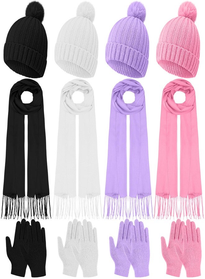 جاجيلي طقم شتوي للأطفال من جاغلي مكون من 18/12 قطعة: قبعة وقفازات ووشاح، قبعة صوفية محبوكة للأطفال، قفازات كاملة الأصابع، أوشحة مزينة بشرابات (لون ماكارون، 12 قطعة). - Image 1