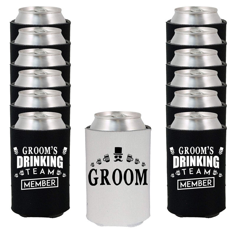 Shop4Ever Shop4Ever Groom and Grooms Drinking Team Member Can Coolie  Wedding Bachelor Party Beer Can Sleeve Coolers  Member Blk 13 Pk 