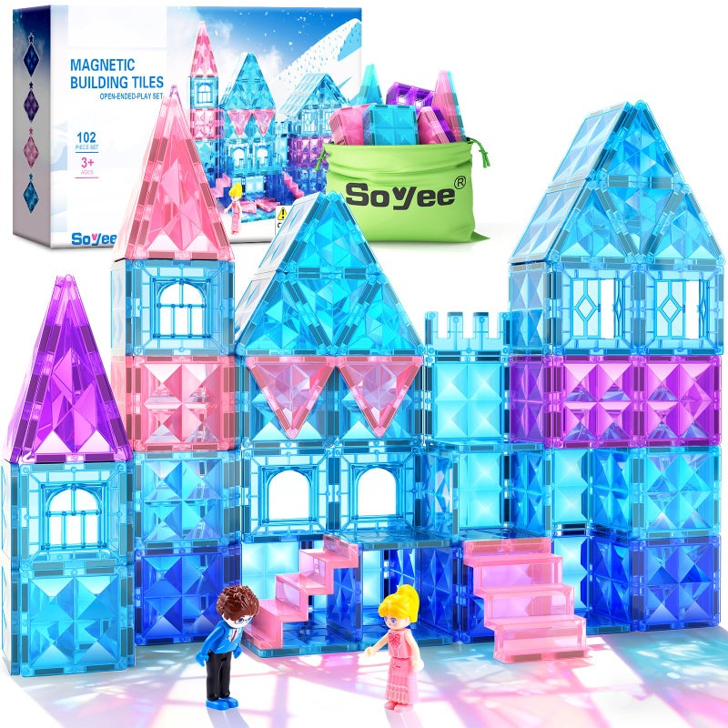 Soyee Magnetic Tiles 102pcs with 2 Stairs 2 Dolls Princess Castle Building Girls Toys Age 45 68 Magnetic Blocks Birthday Xmas Gifts for Girls Toys for 3 4 5 6 7 8 Year Old - Image 2
