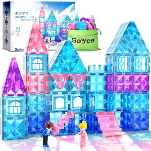 Soyee Magnetic Tiles 102pcs with 2 Stairs 2 Dolls Princess Castle Building Girls Toys Age 45 68 Magnetic Blocks Birthday Xmas Gifts for Girls Toys for 3 4 5 6 7 8 Year Old - Image 1