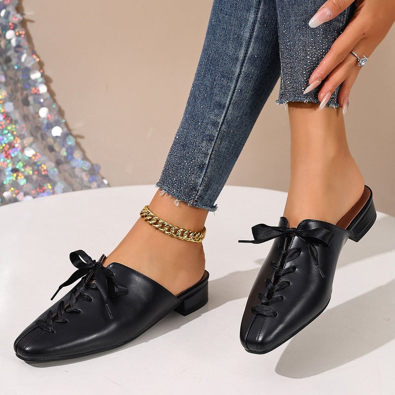 2026 Spring Casual Low-Heeled Square-Toe Large Size 40-45 Small Square-Toe Closed-Toe Outdoor Slippers - Image 5