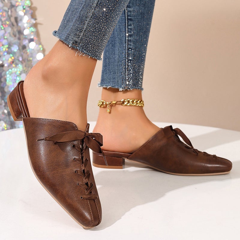 2026 Spring Casual Low-Heeled Square-Toe Large Size 40-45 Small Square-Toe Closed-Toe Outdoor Slippers - Image 4
