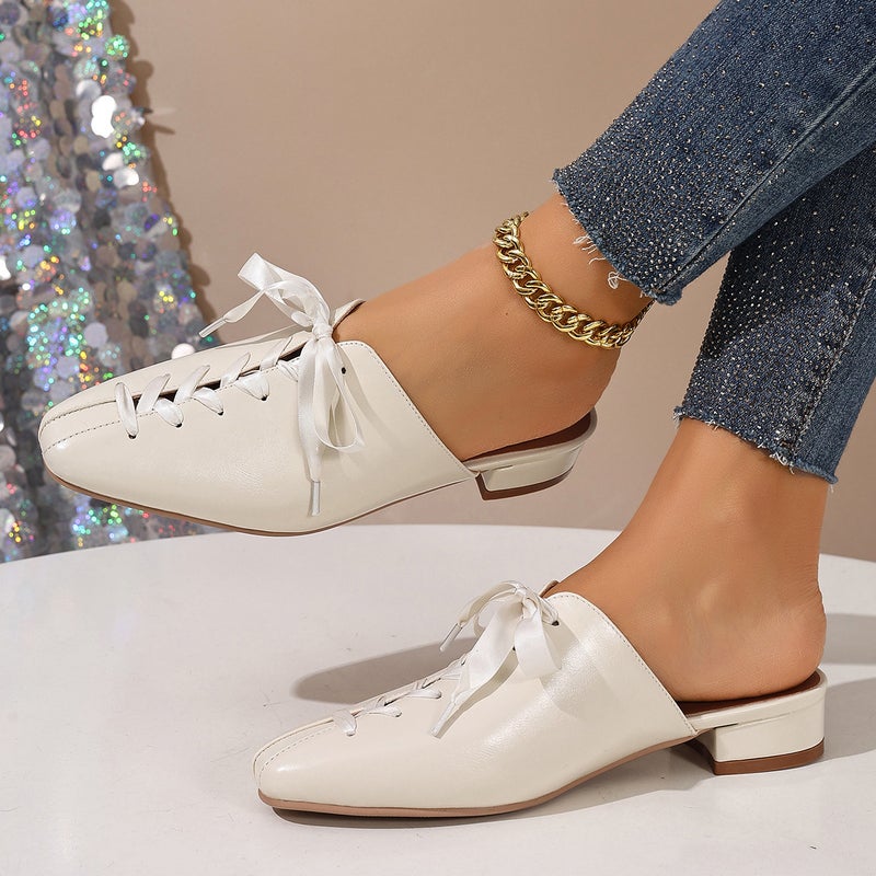 2026 Spring Casual Low-Heeled Square-Toe Large Size 40-45 Small Square-Toe Closed-Toe Outdoor Slippers - Image 2