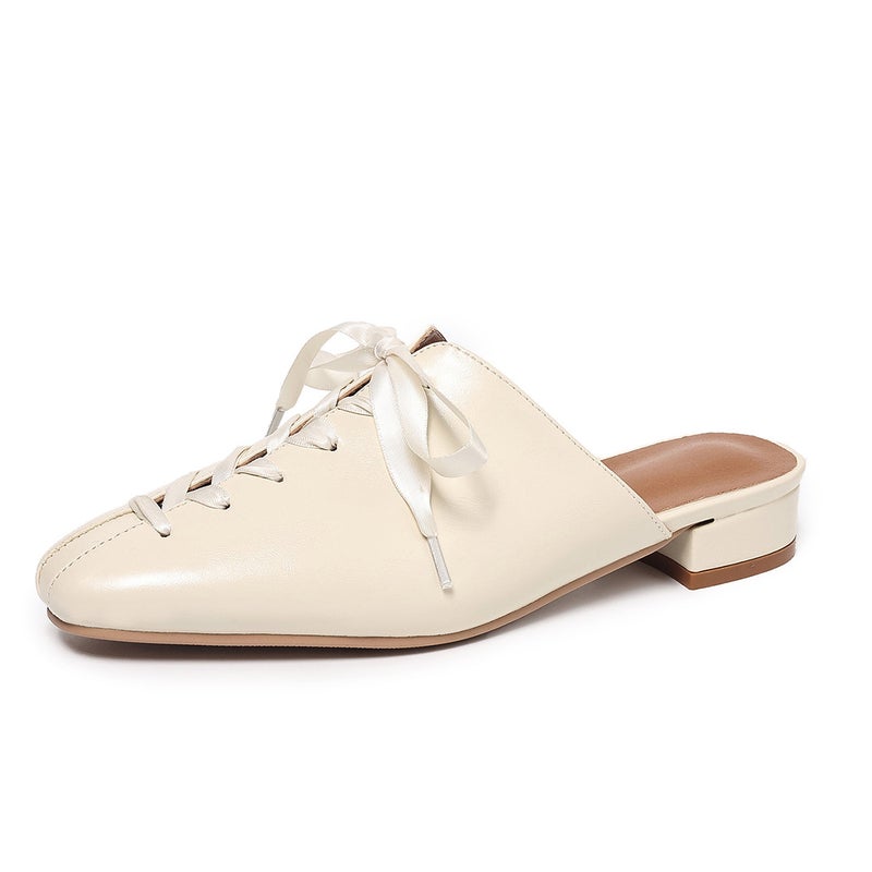 2026 Spring Casual Low-Heeled Square-Toe Large Size 40-45 Small Square-Toe Closed-Toe Outdoor Slippers - Image 1