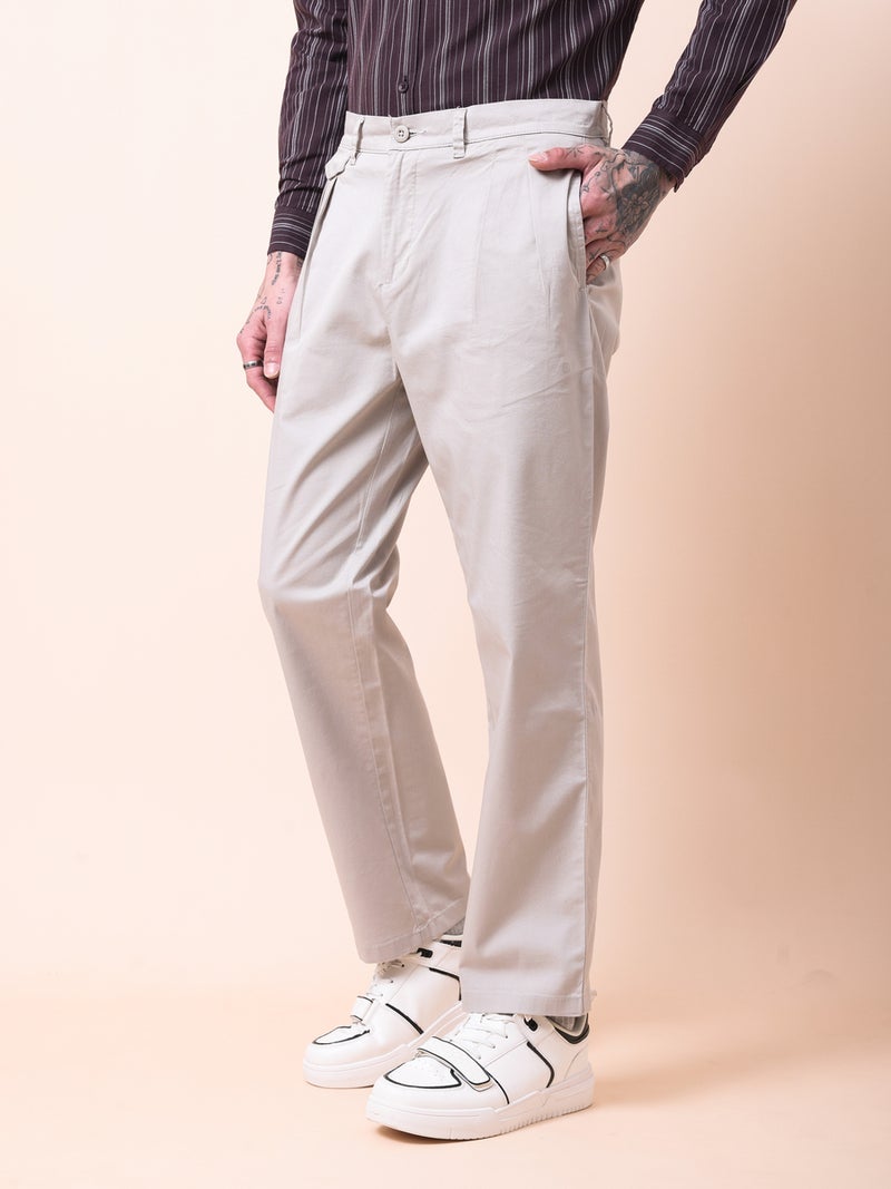 British Club Men Cream Double-Pleated Straight Fit Trousers - Image 5