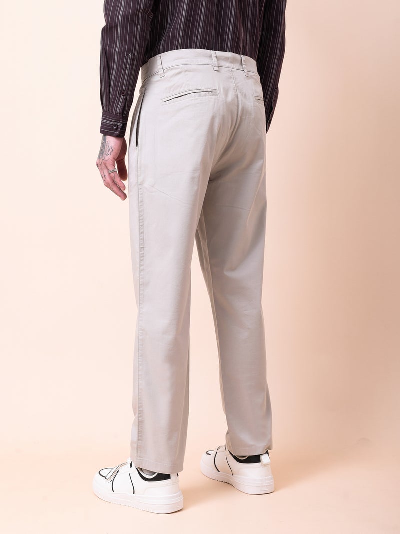 British Club Men Cream Double-Pleated Straight Fit Trousers - Image 2