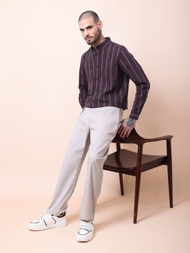 British Club Men Cream Double-Pleated Straight Fit Trousers - Image 3