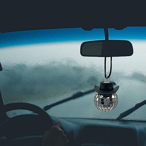 spansee Black Disco Ball Cowboy Hat Car Accessory, Mirror Ornament, Interior Accessories - Image 4