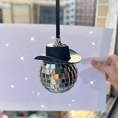 spansee Black Disco Ball Cowboy Hat Car Accessory, Mirror Ornament, Interior Accessories - Image 2