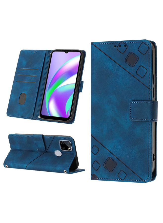 HuHa Case Cover For Realme C12 / C15 / C25 / C25s Skin-feel Embossed Leather Phone Case Blue