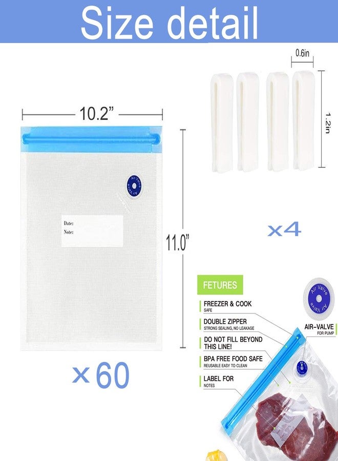 Repinsta Sous Vide Bags 60pcs Reusable Vacuum Sealer Bags with 4 Sealing Clips, Reusable Vacuum bags for Food Storage and Sous Vide Cooking (10.2x11 Inch) - Image 2