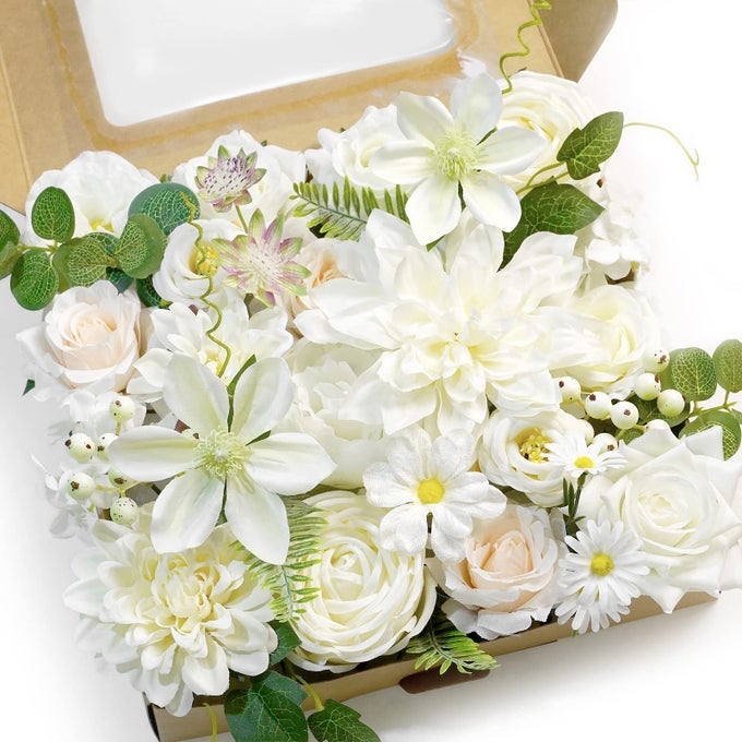 White Artificial Flowers Combo Box Wedding Decor Fake Flowers for Home Decor Indoor Cake Flowers Faux Flowers for Crafts