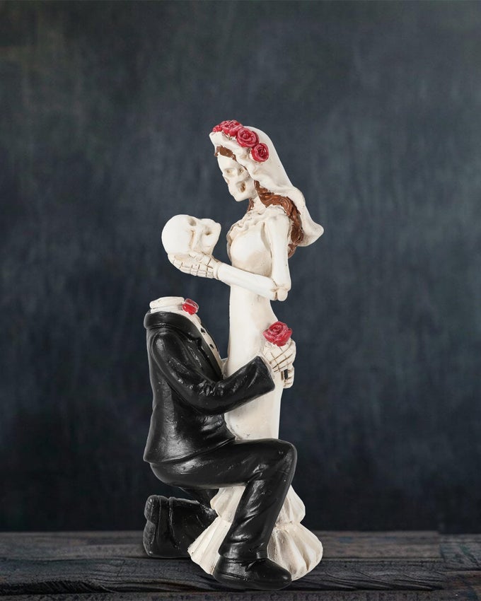 SKELETON BRIDE AND GROOM 64 DIA DE LOS MUERTOS FIGURINES DAY OF THE DEAD DECORATIONS TILL DEATH DO US PART DECOR HALLOWEEN GOTHIC WEDDING CAKE TOPPER DECOR SKELETON COUPLE