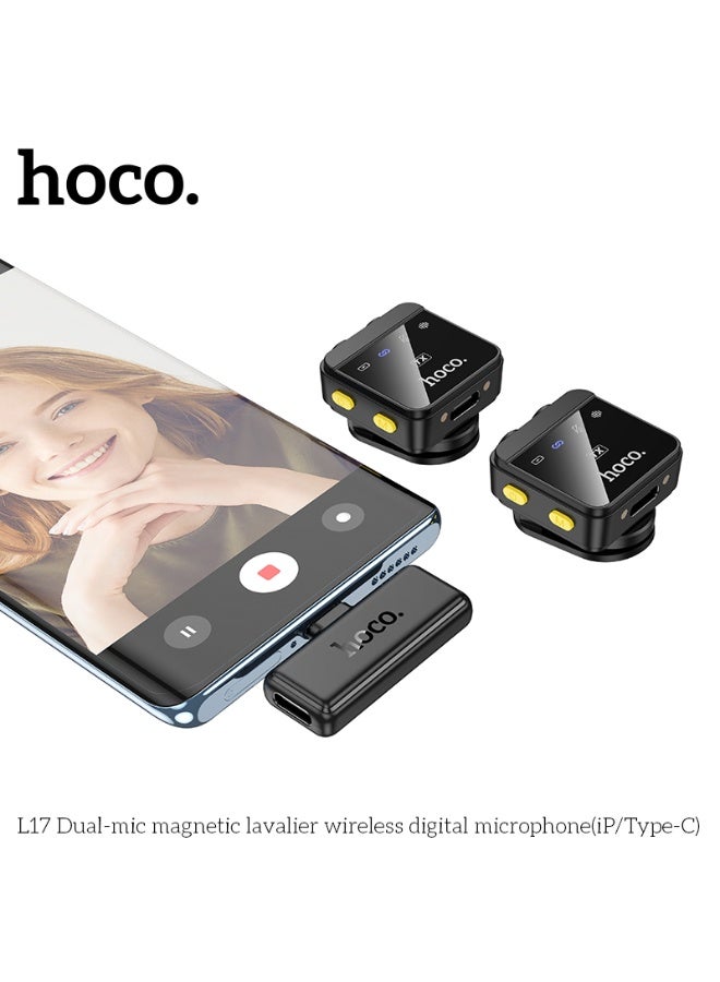 هوكو. ميكروفون لاسلكي رقمي مزدوج الميكروفون مع قاعدة مغناطيسية (iP/Type-C) - Image 4
