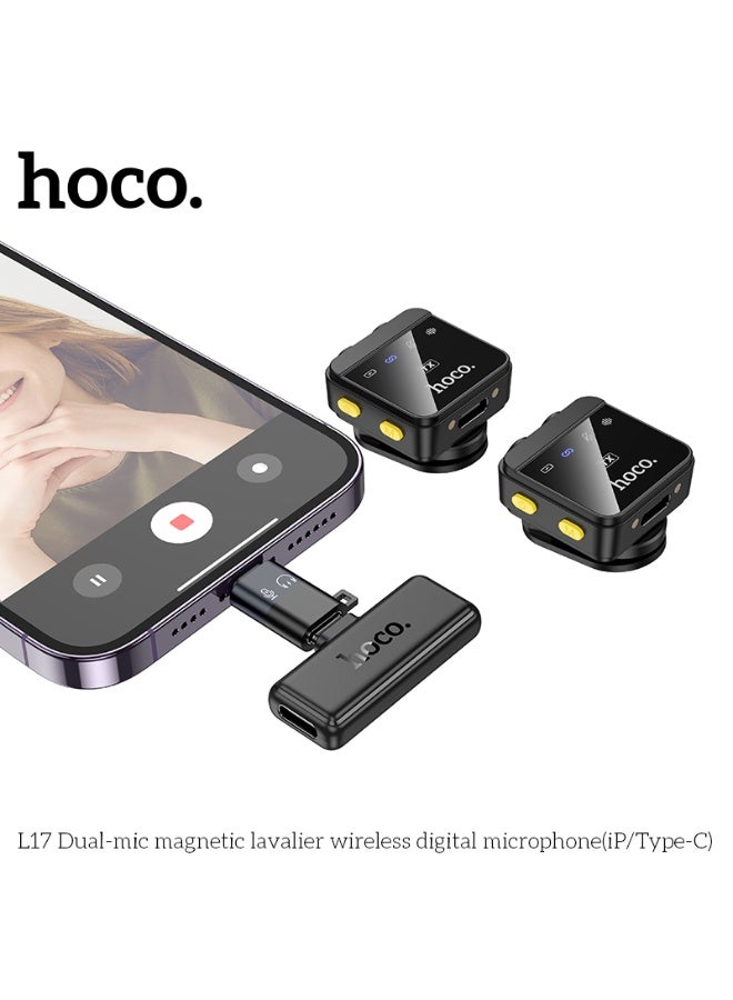 هوكو. ميكروفون لاسلكي رقمي مزدوج الميكروفون مع قاعدة مغناطيسية (iP/Type-C) - Image 3