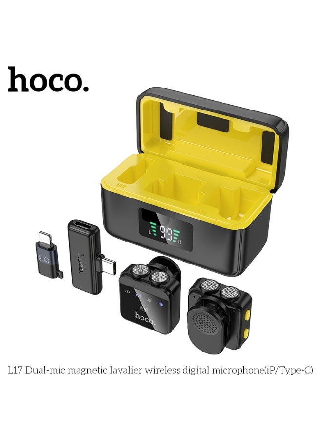 هوكو. ميكروفون لاسلكي رقمي مزدوج الميكروفون مع قاعدة مغناطيسية (iP/Type-C) - Image 2