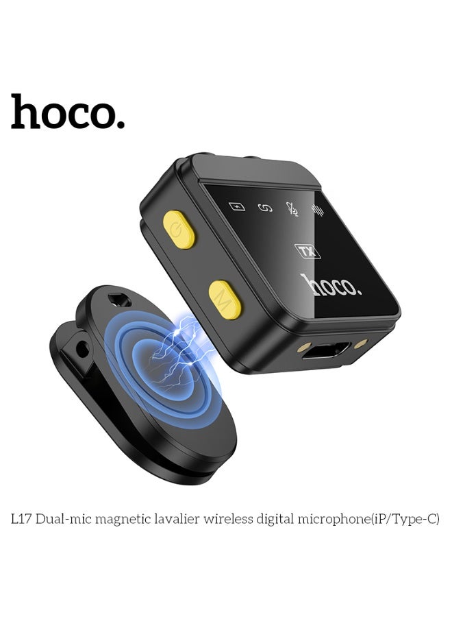 هوكو. ميكروفون لاسلكي رقمي مزدوج الميكروفون مع قاعدة مغناطيسية (iP/Type-C) - Image 5