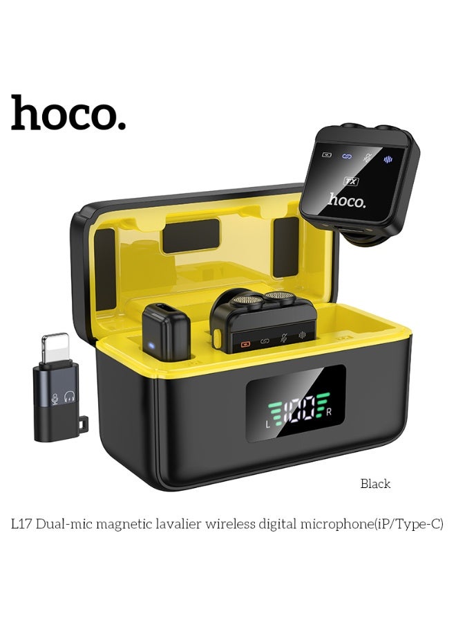 هوكو. ميكروفون لاسلكي رقمي مزدوج الميكروفون مع قاعدة مغناطيسية (iP/Type-C) - Image 1
