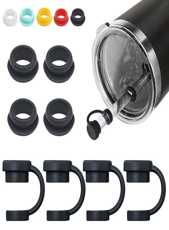 SUZAMED Spill Stopper for YETI Straw Cup, 4 Sets Silicone Leak Stopper Compatible with YETI Tumbler, Leak Proof Kit of YETI Mug Accessories Including 4 Straw Cover, 4 Leak Proof Stopper (Black 4PCS) - Image 1