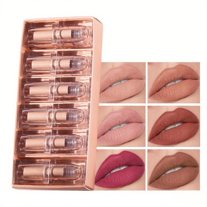 Crystal Square Tube Lipstick Matte Lip Gloss 6-Piece Set Waterproof Lipsticks Velvet Finish Lip Color Long-lasting Lip Makeup Kit for Women Girls - Image 1