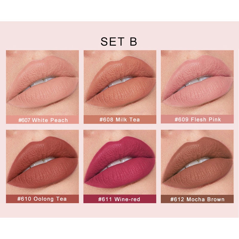 Crystal Square Tube Lipstick Matte Lip Gloss 6-Piece Set Waterproof Lipsticks Velvet Finish Lip Color Long-lasting Lip Makeup Kit for Women Girls - Image 2