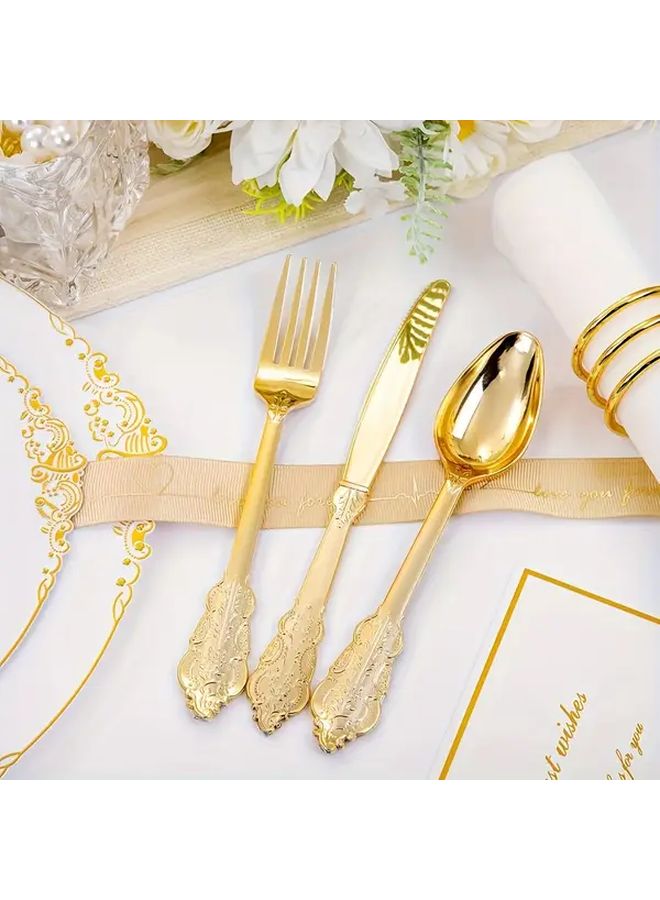 150pcs Gold Flatware Set with Vintage Floral Handle for Wedding Party Family Gathering - Image 2