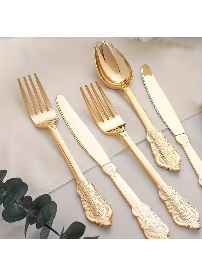 150pcs Gold Flatware Set with Vintage Floral Handle for Wedding Party Family Gathering - Image 5