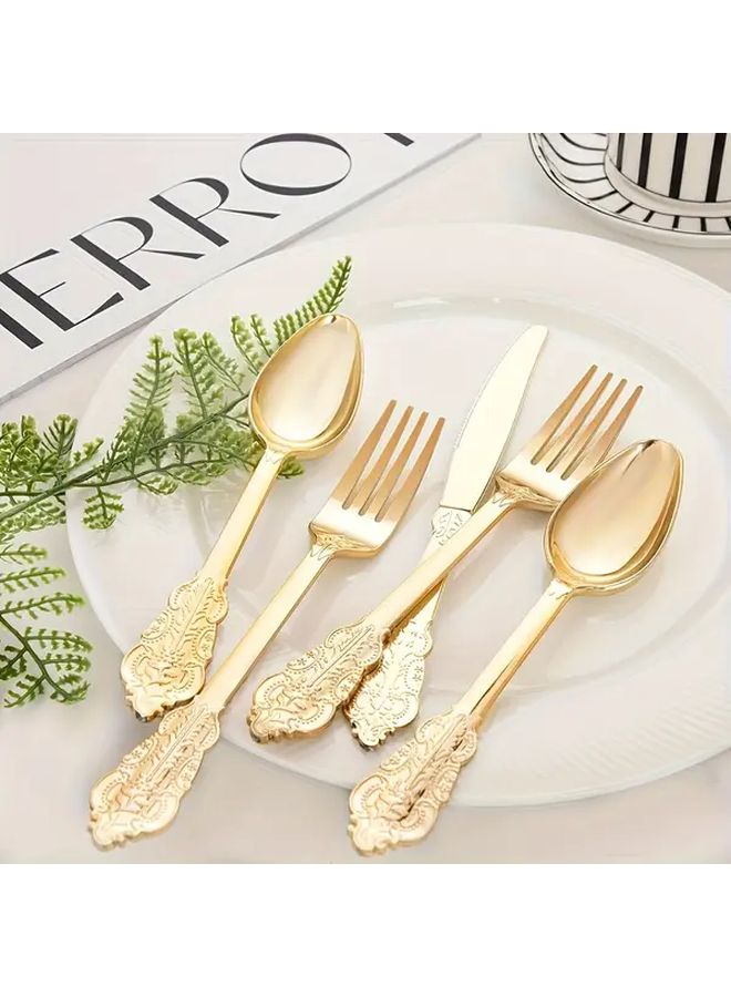 150pcs Gold Flatware Set with Vintage Floral Handle for Wedding Party Family Gathering - Image 4