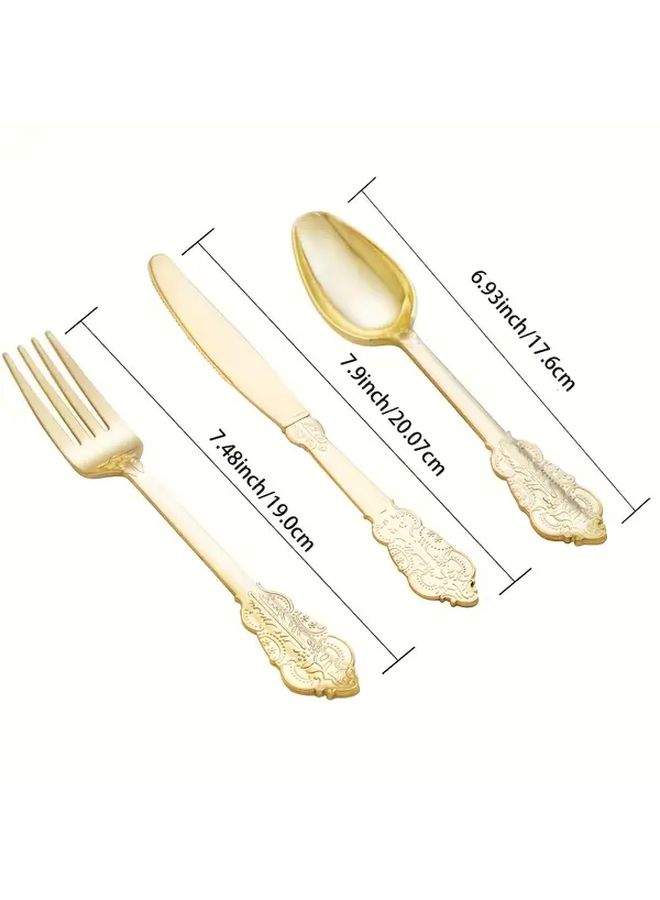 150pcs Gold Flatware Set with Vintage Floral Handle for Wedding Party Family Gathering - Image 3
