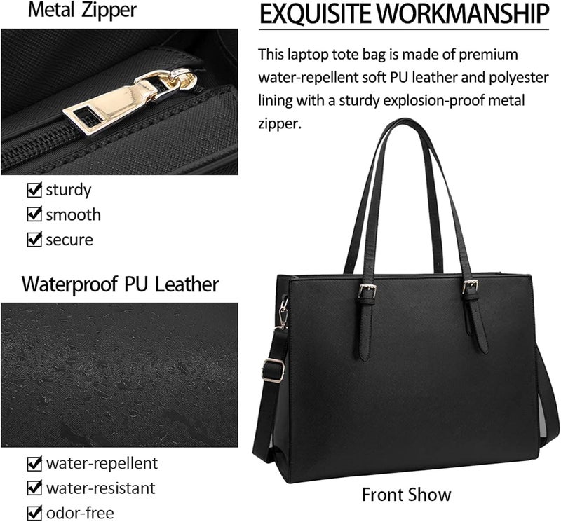 NUBILY Laptop Bag for Women Waterproof Lightweight Leather 15.6 Inch Computer Tote Bag - Image 2