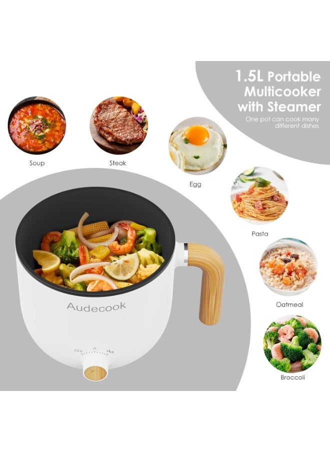 Audecook Electric Hot Pot with Steamer, 1.5L Portable Rapid Mini Cooker, Multifunctional Non-Stick Electric Skillet for Stir Fry/Stew/Steam  - Image 2