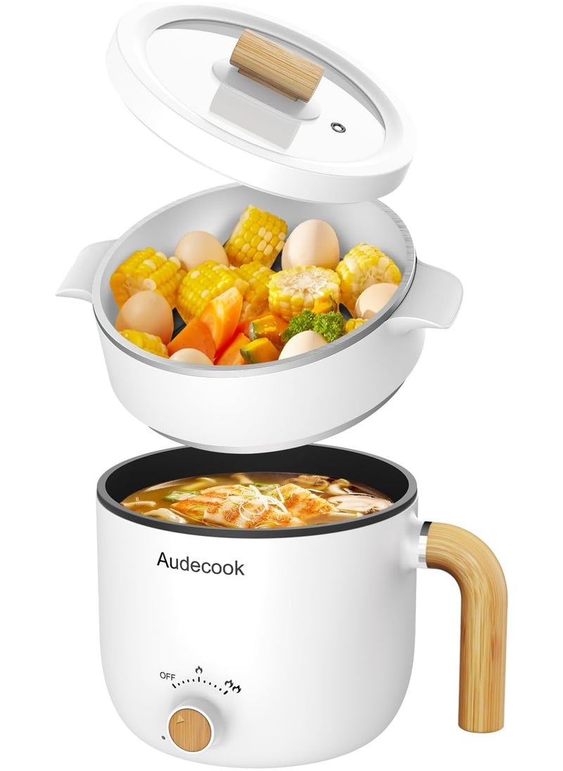 Audecook Electric Hot Pot with Steamer, 1.5L Portable Rapid Mini Cooker, Multifunctional Non-Stick Electric Skillet for Stir Fry/Stew/Steam  - Image 1