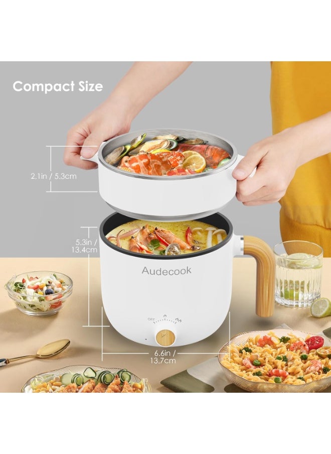 Audecook Electric Hot Pot with Steamer, 1.5L Portable Rapid Mini Cooker, Multifunctional Non-Stick Electric Skillet for Stir Fry/Stew/Steam  - Image 3