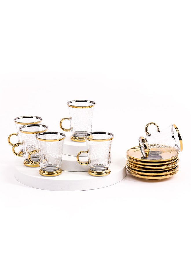 BYART - 12Piece Tea Set Made of Glass With Golden Edges on the Top and Bottom, Made in Turkey - Image 1