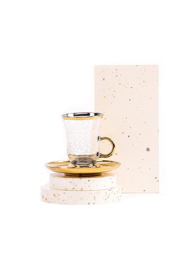 BYART - 12Piece Tea Set Made of Glass With Golden Edges on the Top and Bottom, Made in Turkey - Image 1
