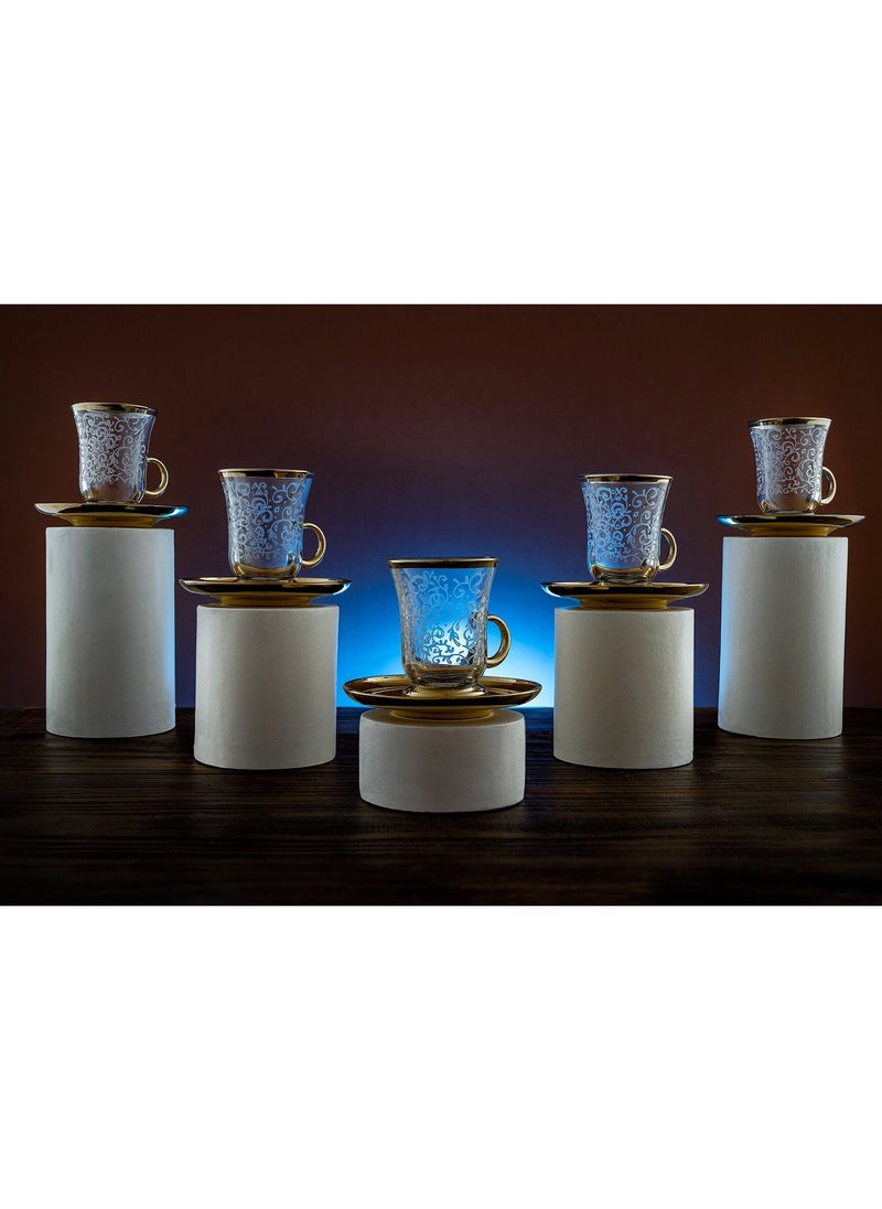 BYART - 12Piece Tea Set Made of Glass With Golden Edges on the Top and Bottom, Made in Turkey - Image 1