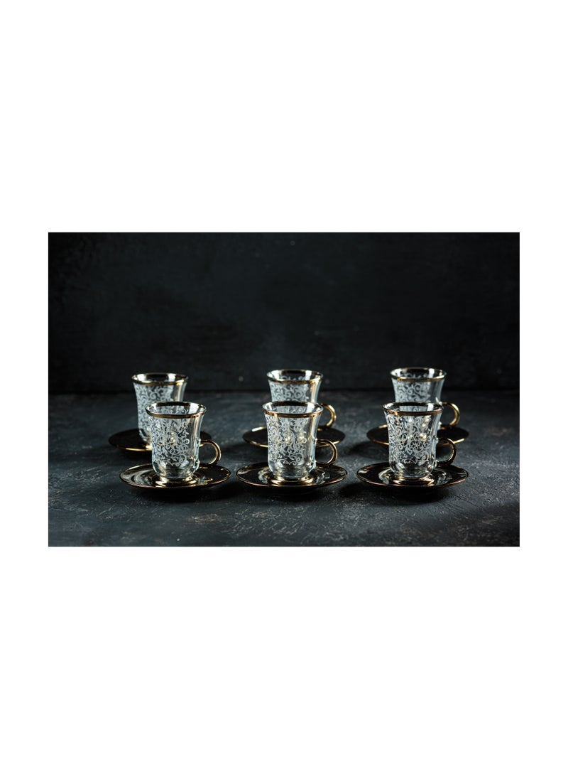 BYART - 12Piece Tea Set Made of Glass With Golden Edges on the Top and Bottom, Made in Turkey - Image 1