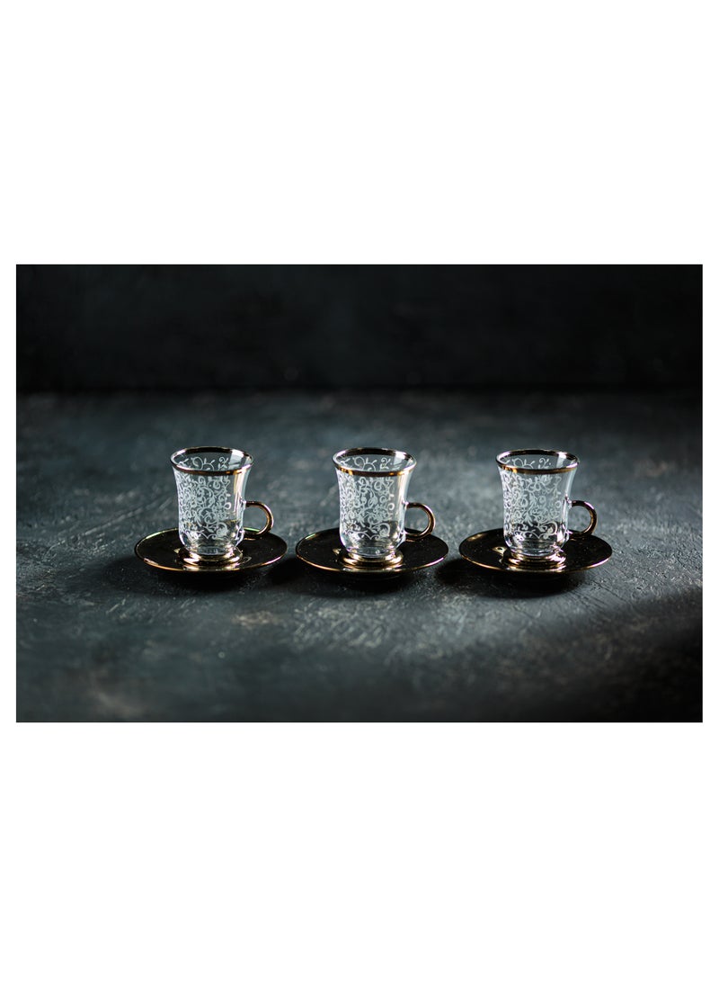 BYART - 12Piece Tea Set Made of Glass With Golden Edges on the Top and Bottom, Made in Turkey - Image 1