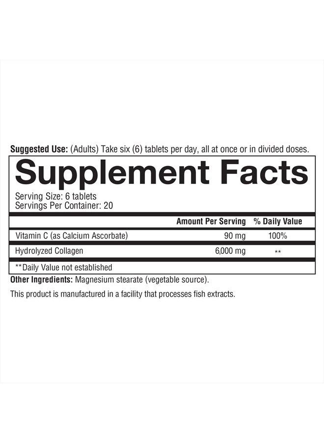 Collagen with Vitamin C, Advanced Hydrolyzed Formula for Optimal Absorption, Skin, Hair, Nails and Joint Support, 120 Supplements