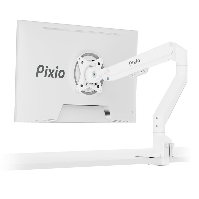 Pixio PS1S Wave White Single Monitor Arm Stand Desk Mount - Fits up to 32 inches Monitors and up to 19.8lbs. VESA Compatibility and Integrated Cable Management - Image 1