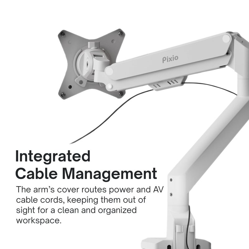 Pixio PS1S Wave White Single Monitor Arm Stand Desk Mount - Fits up to 32 inches Monitors and up to 19.8lbs. VESA Compatibility and Integrated Cable Management - Image 5